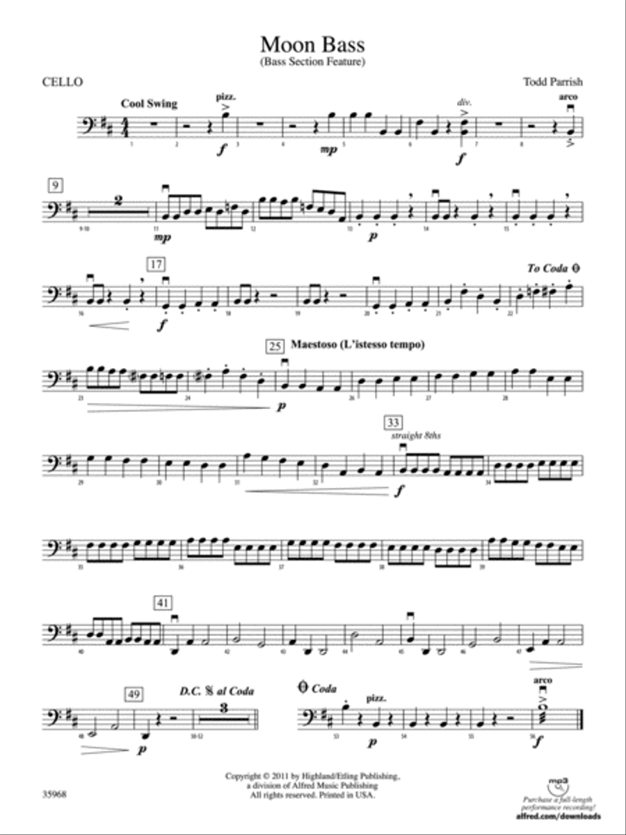 Moon Bass: Cello String Orchestra scores gallery preview page 1