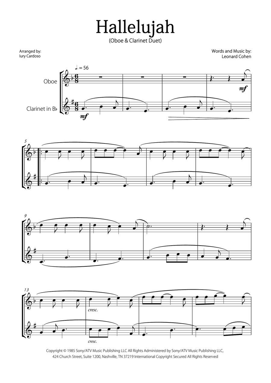 Hallelujah Woodwind Duet scores gallery preview page 1