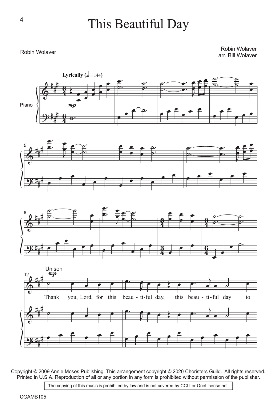 This Beautiful Day - Unison Unison Choir scores gallery preview page 4