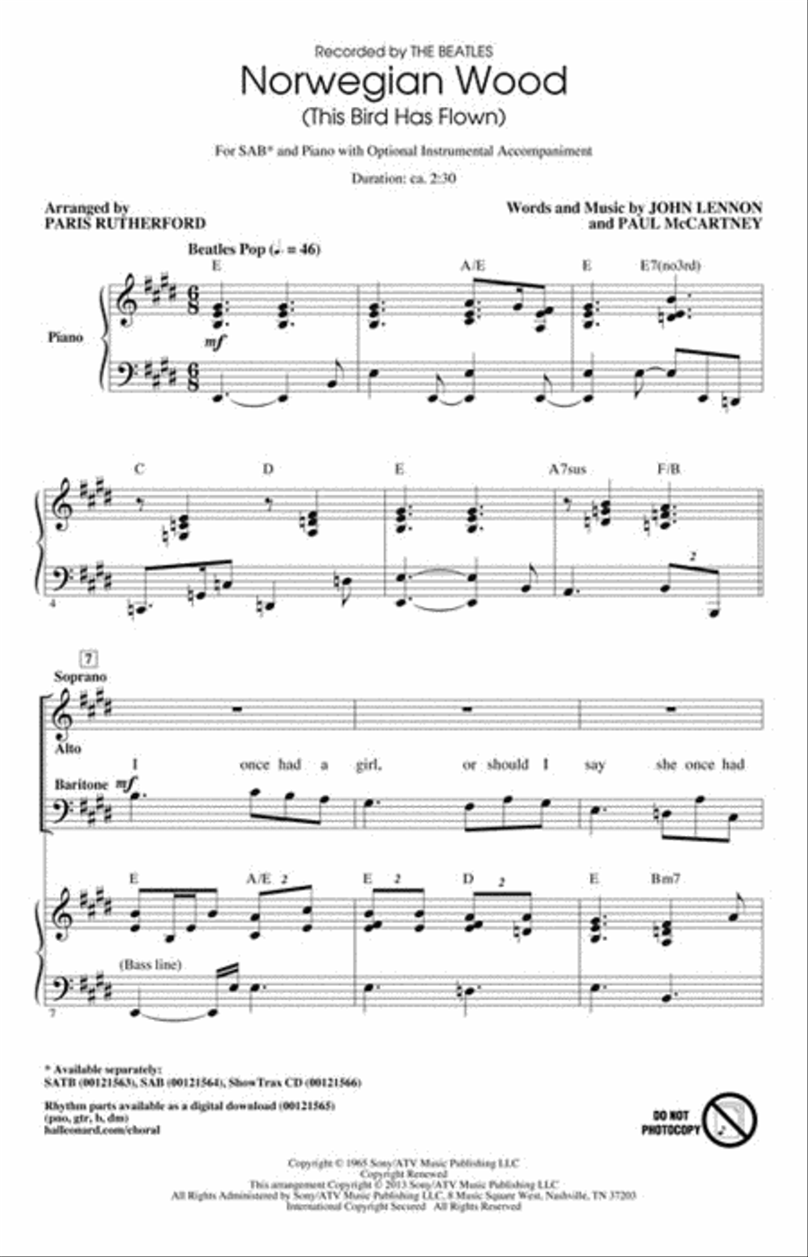 Norwegian Wood (This Bird Has Flown) 3-Part scores gallery preview page 2