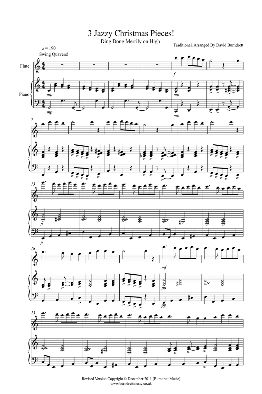3 Jazzy Christmas Pieces for Flute and Piano Woodwind Duet scores gallery preview page 1