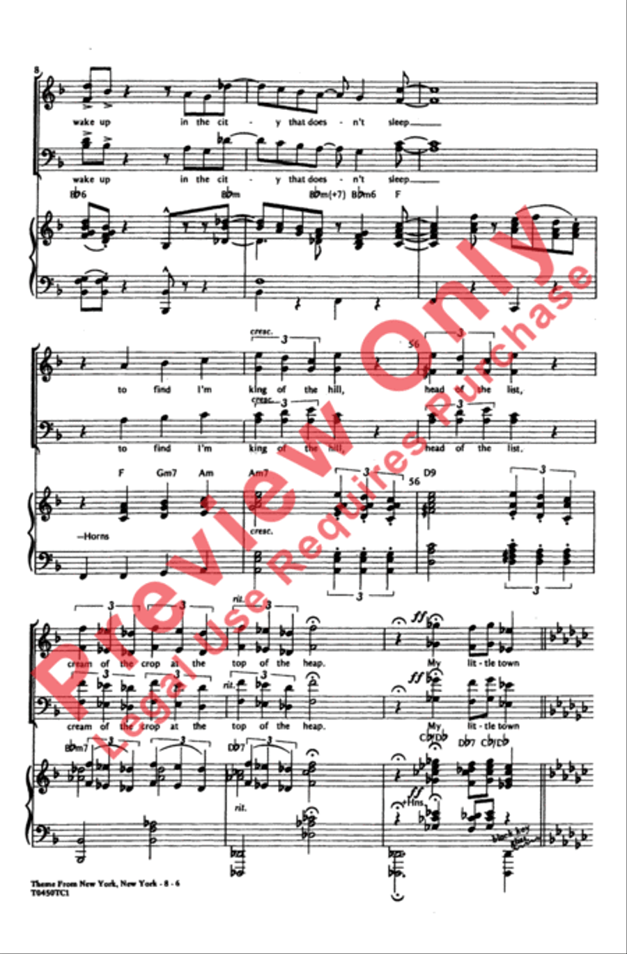 New York, New York, Theme from 4-Part scores gallery preview page 8