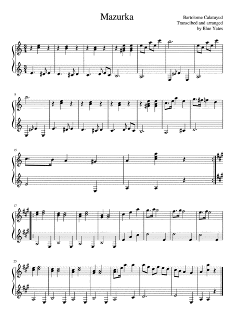 Mazurka (Bartolome Calatayud) Classical Guitar scores gallery preview page 1