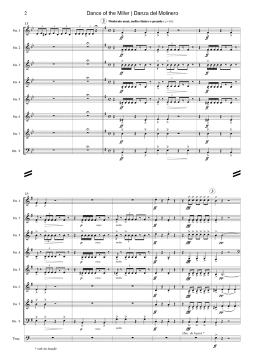 Dance of the Miller (Danza del Molinero) from from The Three-Cornered Hat Horn scores gallery preview page 2