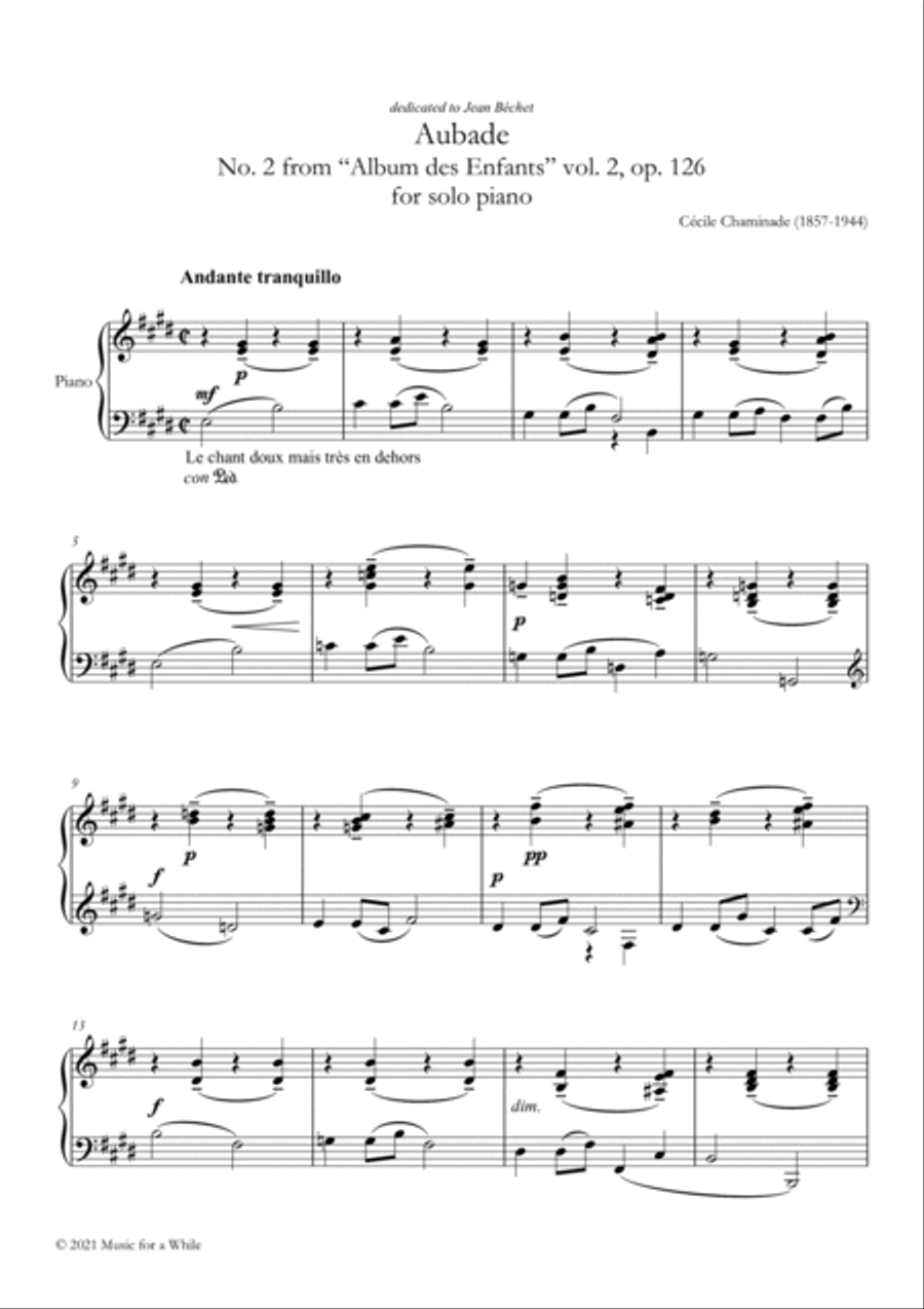 Cécile Chaminade - Aubade op. 126 no. 2 for solo piano Piano Solo scores gallery preview page 2