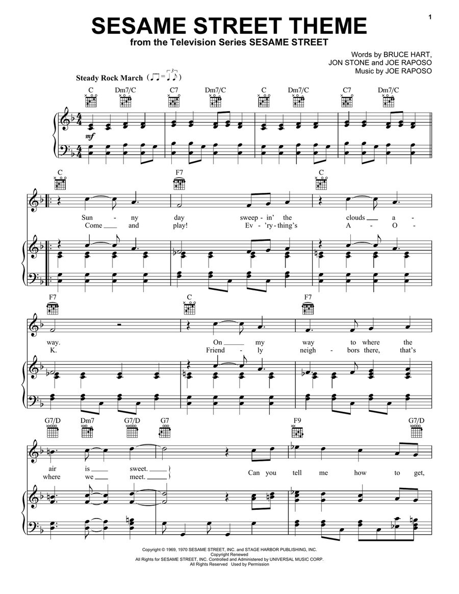 Sesame Street Theme Piano, Vocal, Guitar scores gallery preview page 1
