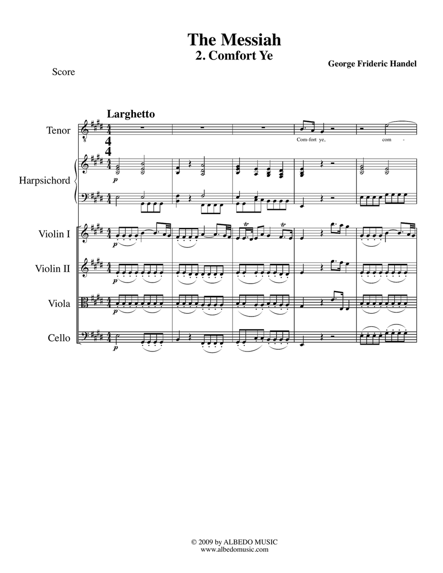 Comfort Ye from The Messiah for Solo Tenor Voice and Chamber Orchestra Chamber Orchestra scores gallery preview page 1