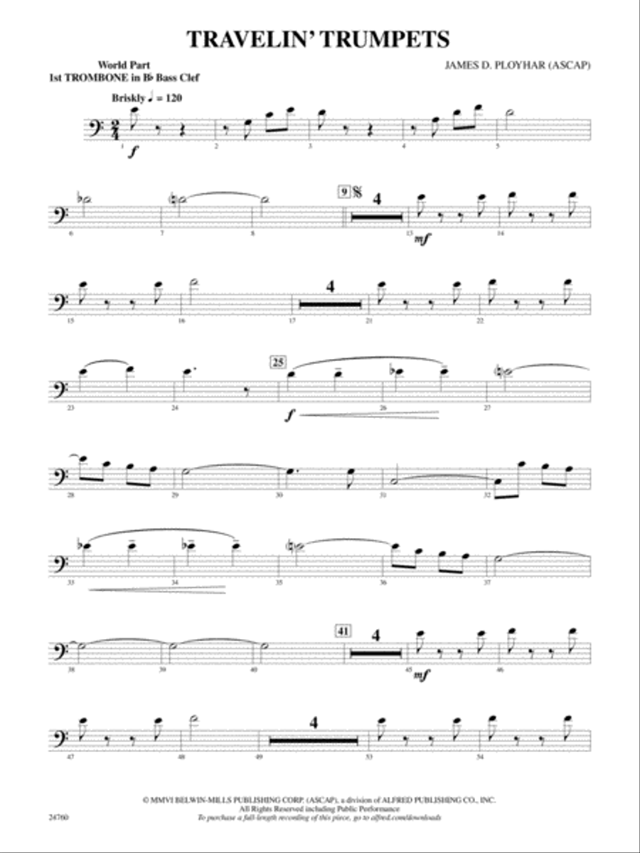 Travelin' Trumpets: (World Part) 1st B-flat Trombone B.C. Concert Band scores gallery preview page 1
