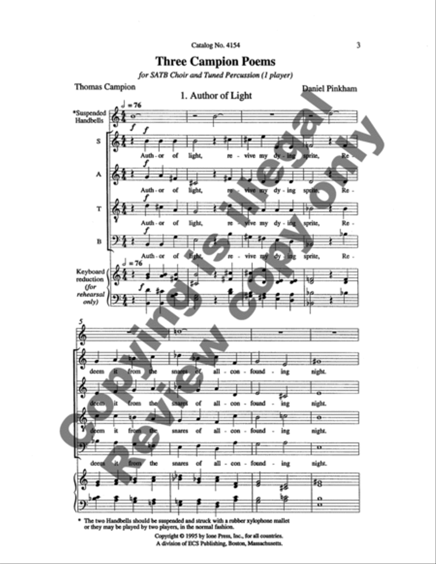 Three Campion Poems 4-Part scores gallery preview page 8