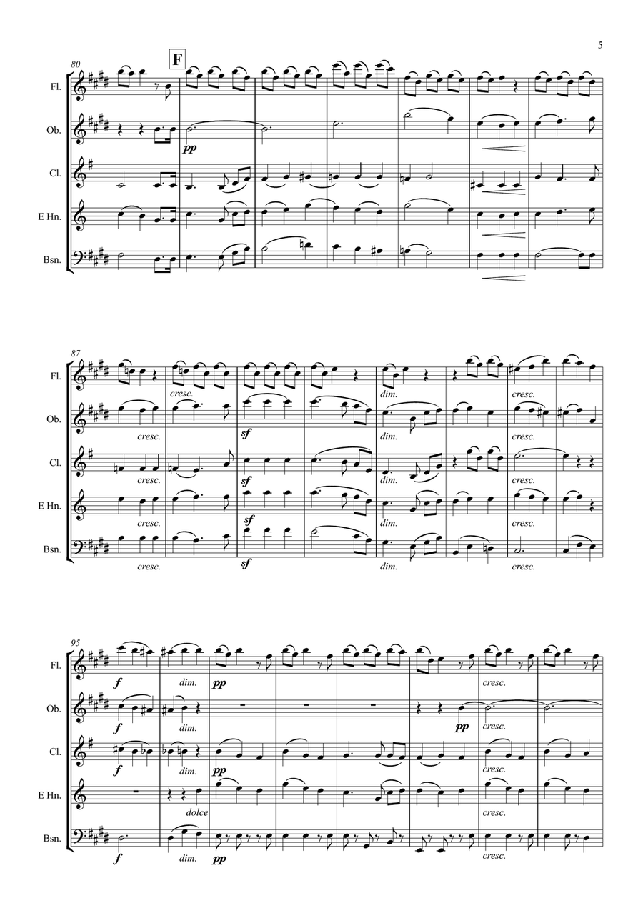 Mendelssohn: Incidental Music from A Midsummer Night's Dream Op.61 No.7 Notturno - wind quintet Woodwind Quintet scores gallery preview page 5