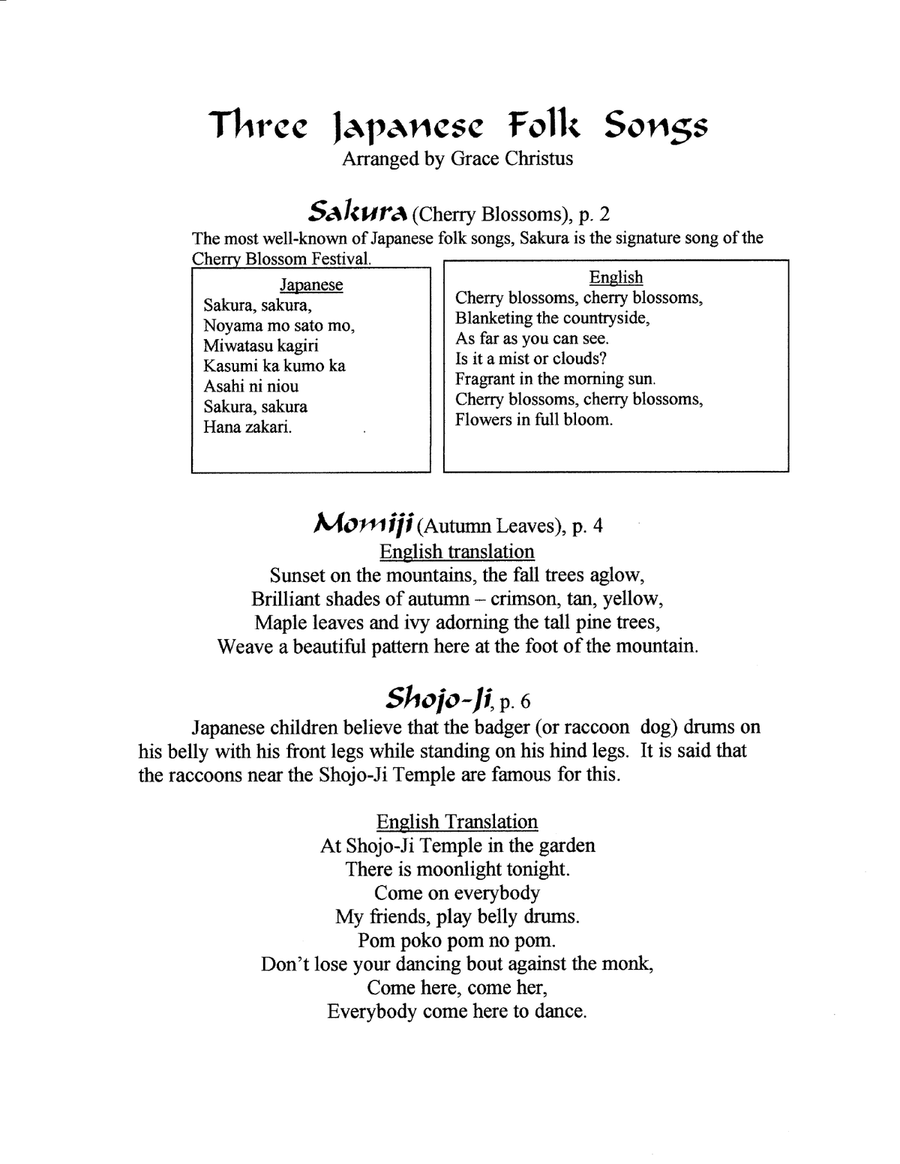 Three Japanese Folk Songs Piano Solo scores gallery preview page 2