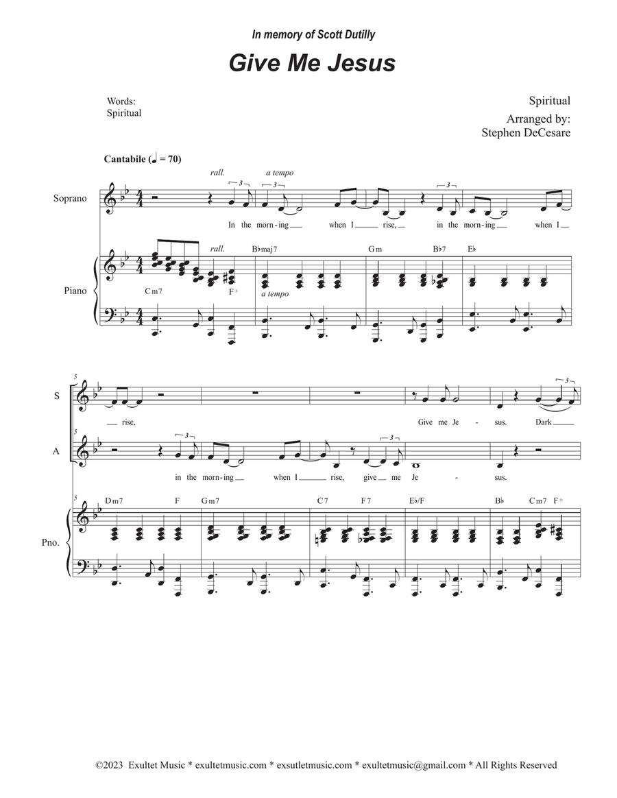Give Me Jesus (Duet for Soprano and Alto solo)