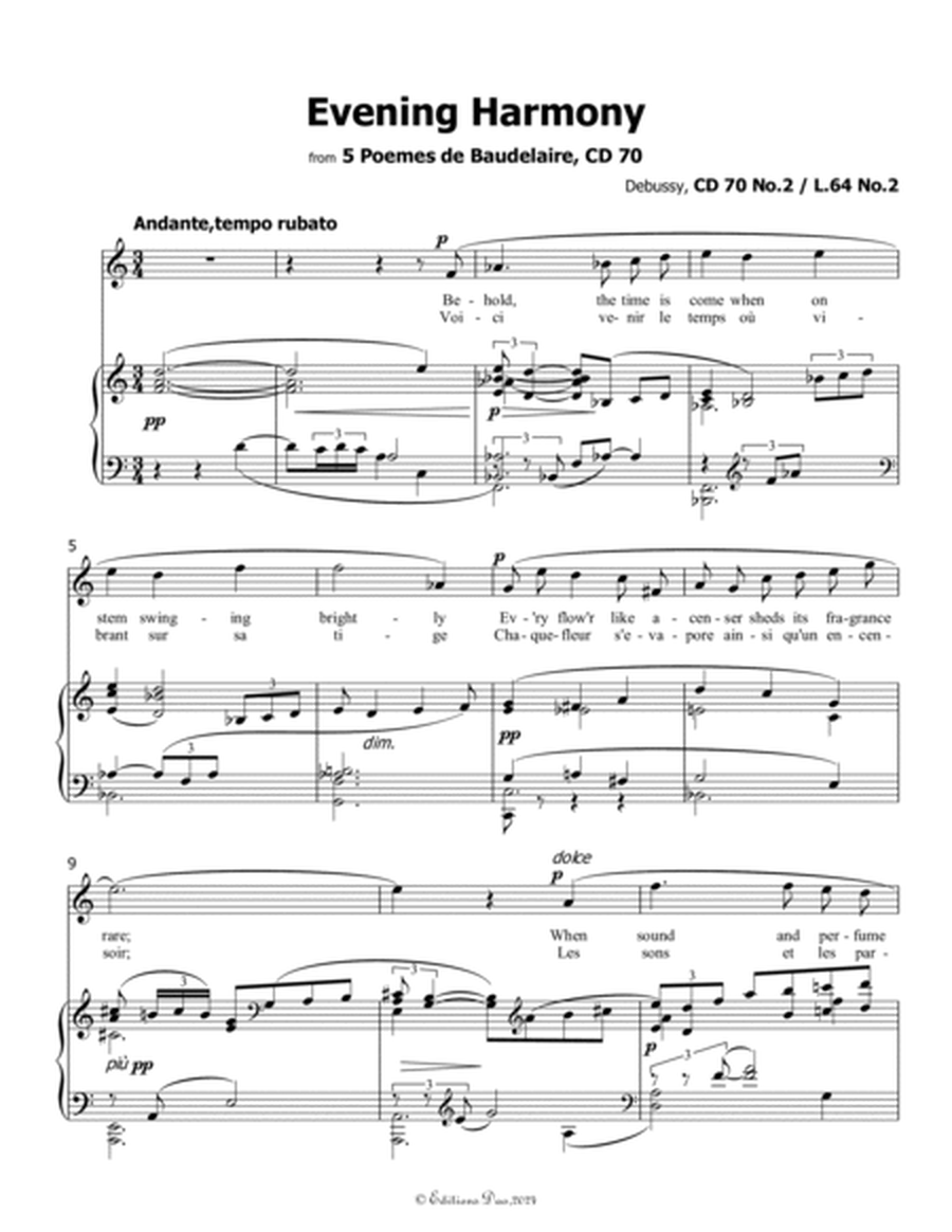 Evening Harmony, by Debussy, CD 70 No.2, in C Major