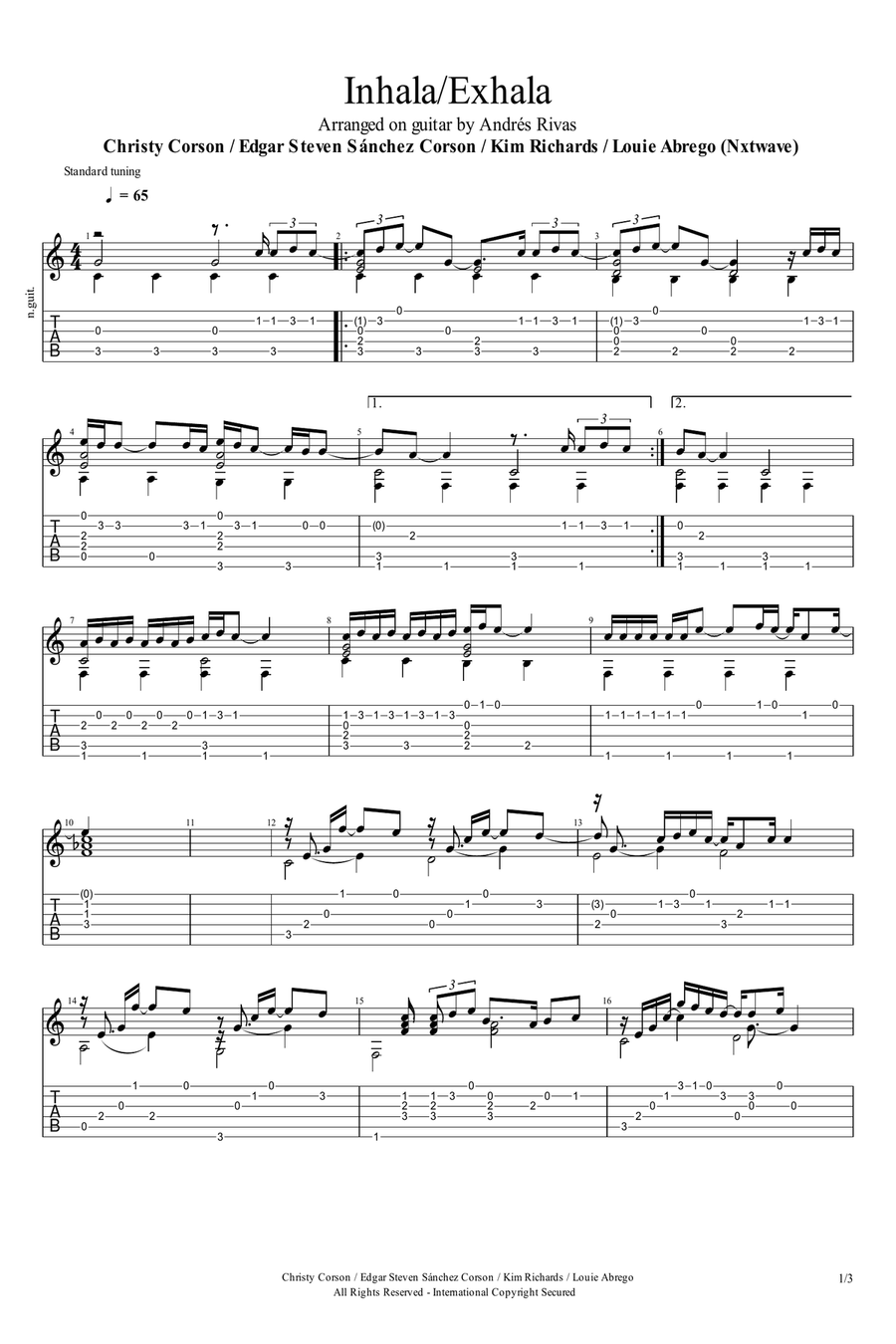 Inhala/Exhala Acoustic Guitar scores gallery preview page 1