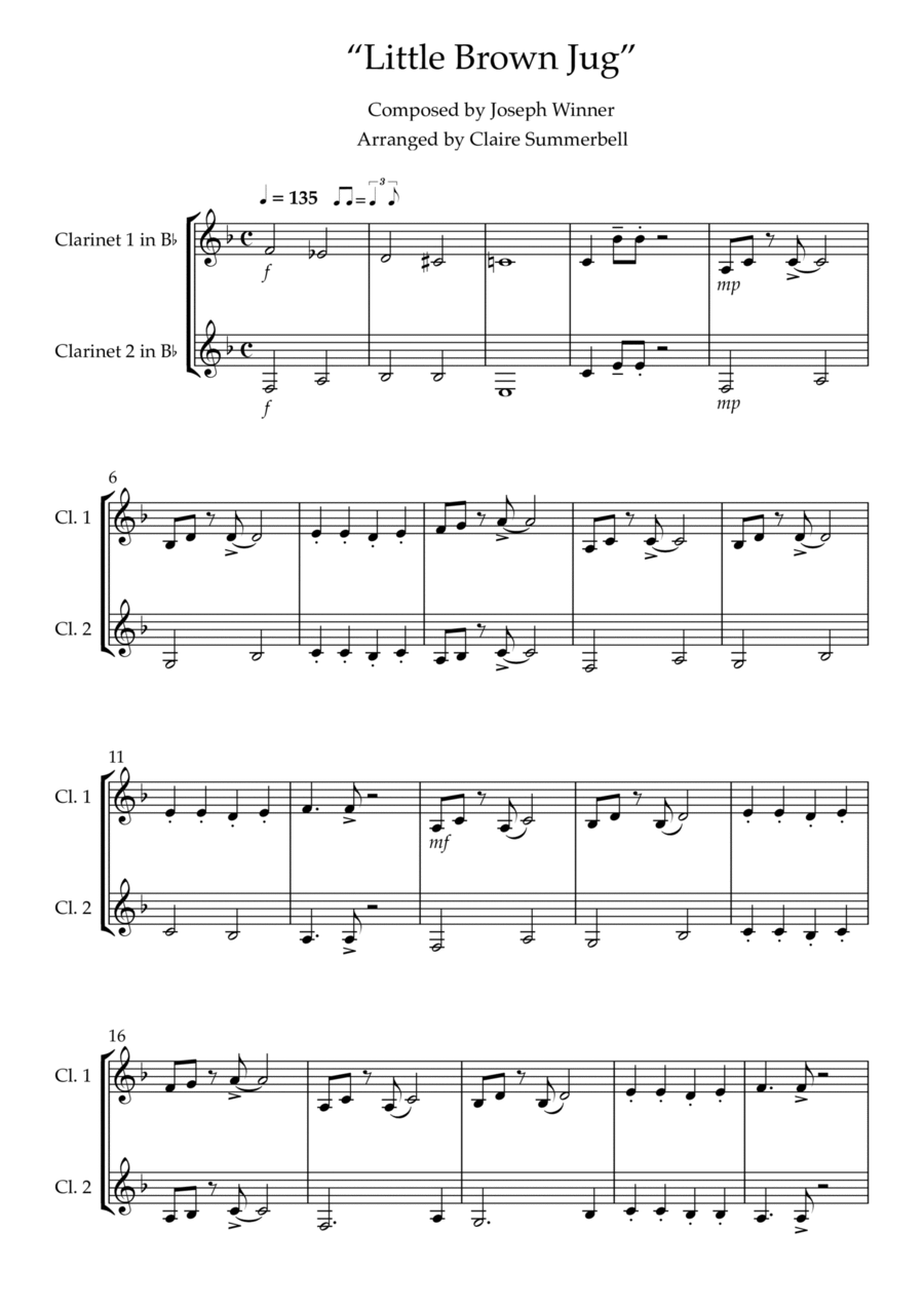 Little Brown Jug - Easy Clarinet Duet Clarinet Duet scores gallery preview page 1
