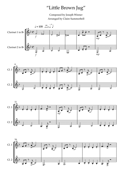Little Brown Jug - Easy Clarinet Duet image number null