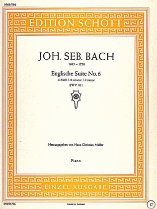 Book cover for English Suite No. 6 D minor, BWV 811