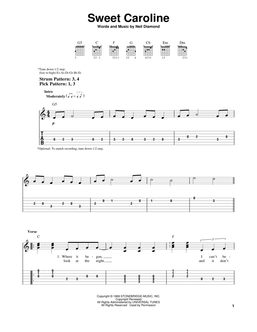 Sweet Caroline Sweet Caroline Acoustic Guitar scores gallery preview page 1