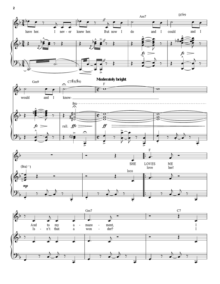 She Loves Me Piano, Vocal, Guitar scores gallery preview page 2