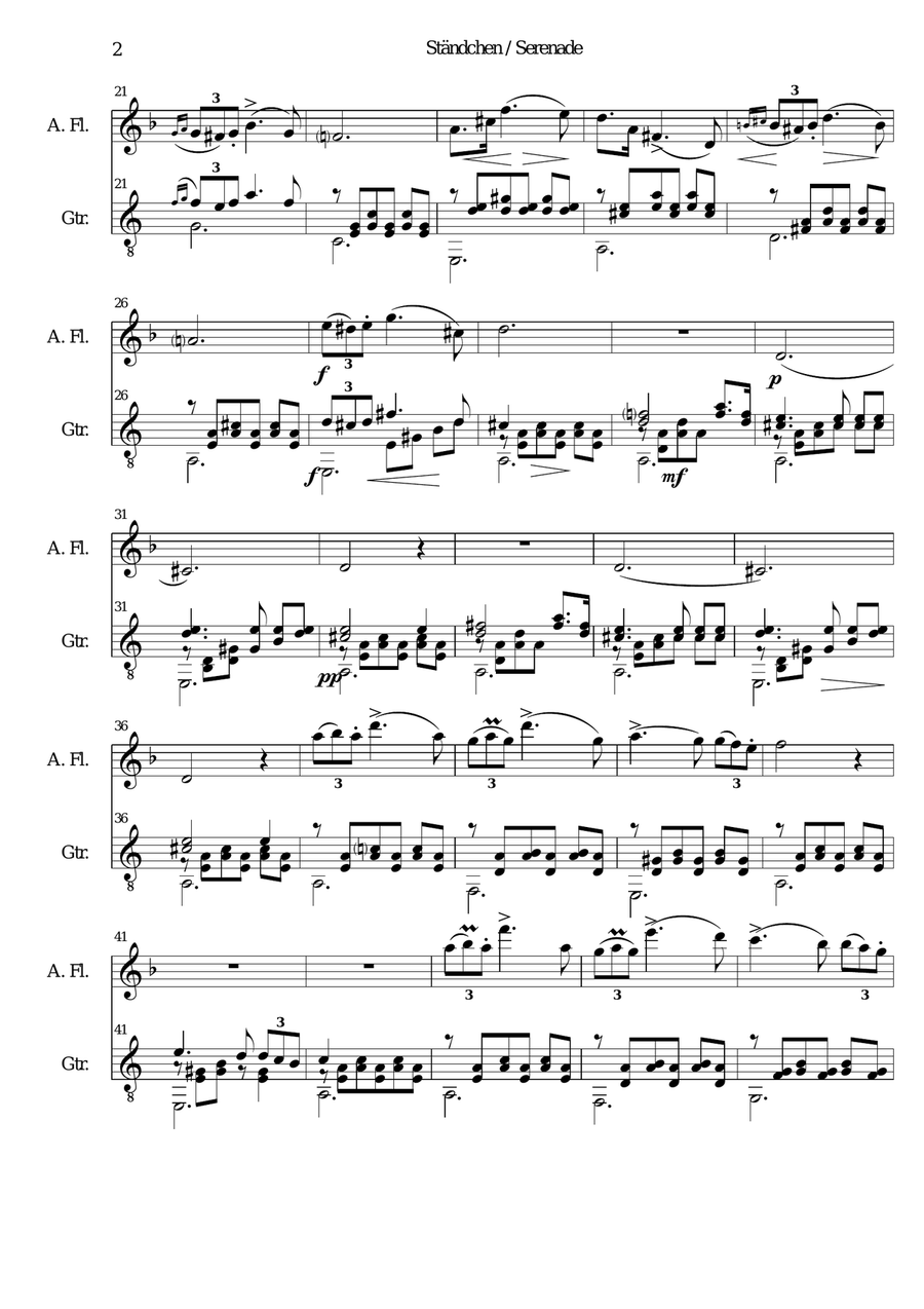 Ständchen (Serenade) for alto-flute and guitar after Theobald Böhm Small Ensemble scores gallery preview page 2