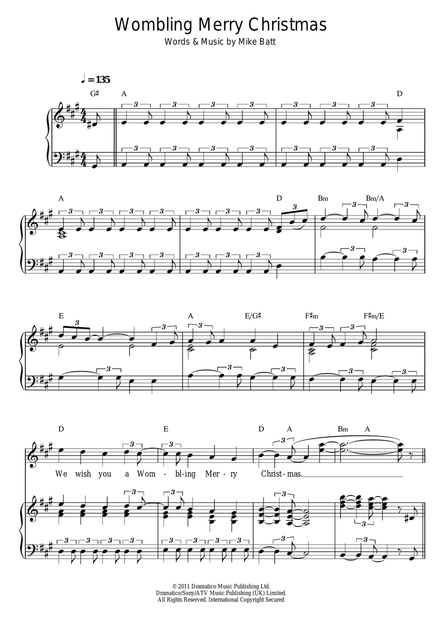 Wombling Merry Christmas Piano, Vocal scores gallery preview page 1