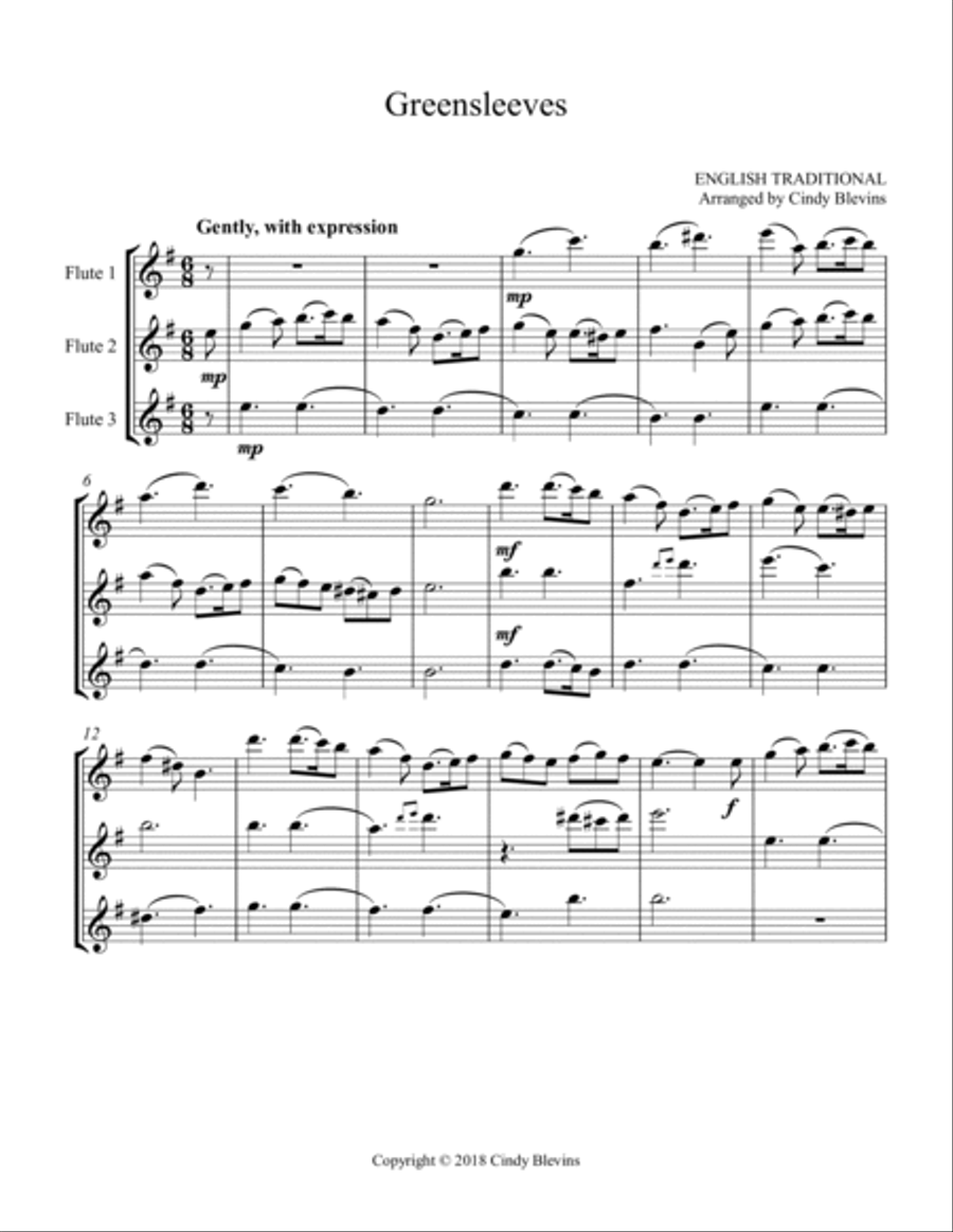 Greensleeves, for Flute Trio Flute Trio scores gallery preview page 2