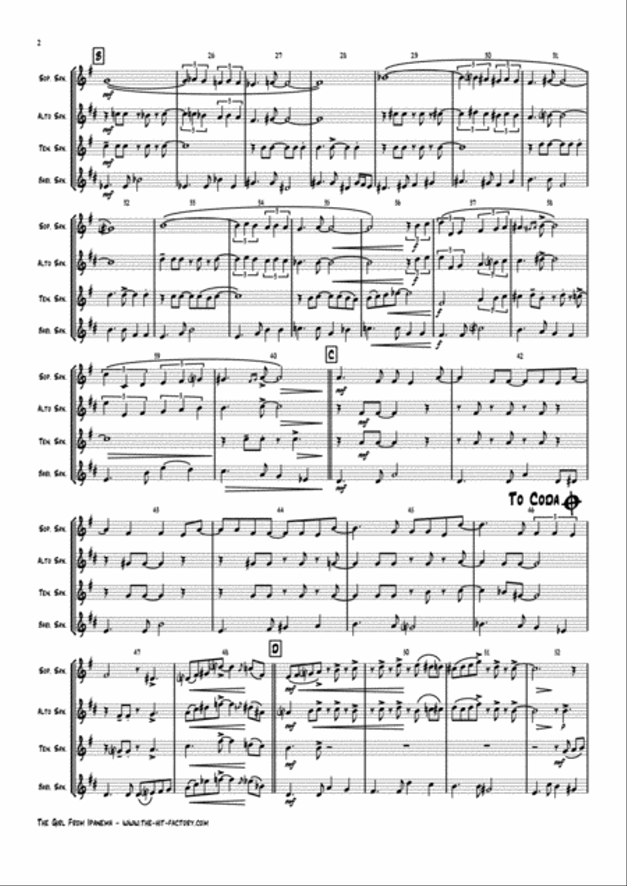 The Girl From Ipanema (Garota De Ipanema) Saxophone Quartet scores gallery preview page 2
