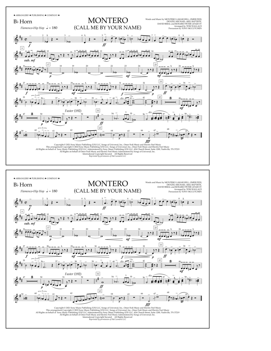 Montero (Call Me By Your Name) (arr. Tom Wallace) - Bb Horn Marching Band scores gallery preview page 1