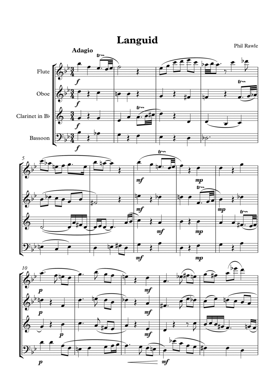 Languid - Wind Quartet Languid - Wind Quartet Woodwind Quartet scores gallery preview page 1