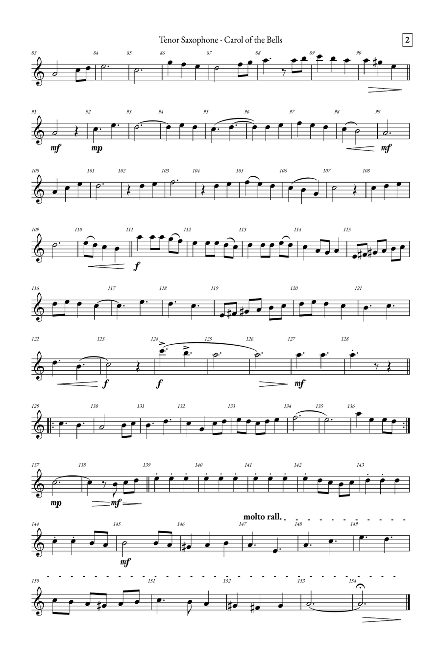 Carol of the Bells Tenor Saxophone scores gallery preview page 6