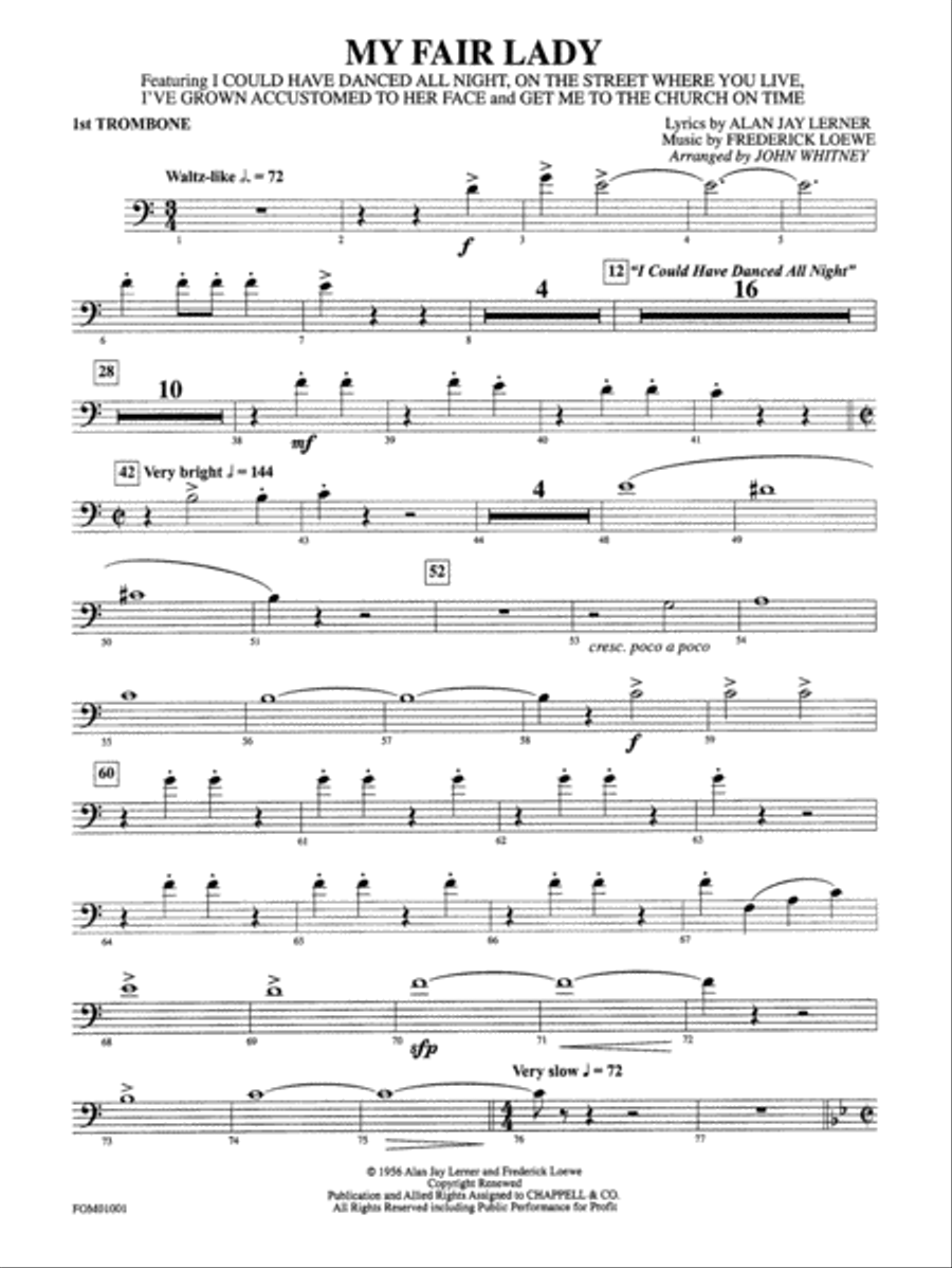 My Fair Lady (Medley): 1st Trombone Full Orchestra scores gallery preview page 1