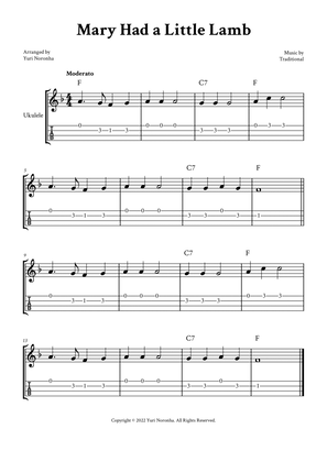 Mary Had a Little Lamb - Ukulele (F Major - with TAB and Chords)