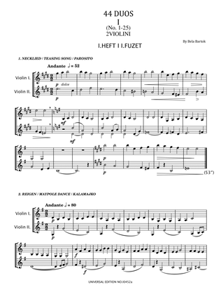 Béla Bartók - 44 Duos for Two Violins, Sz.98, BB 104 - No.1-25 Original