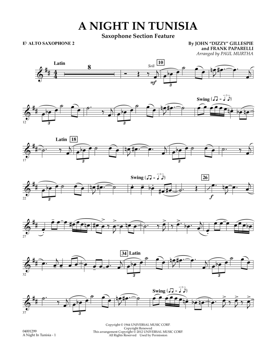 A Night In Tunisia Saxophone Section Feature Eb Alto Saxophone