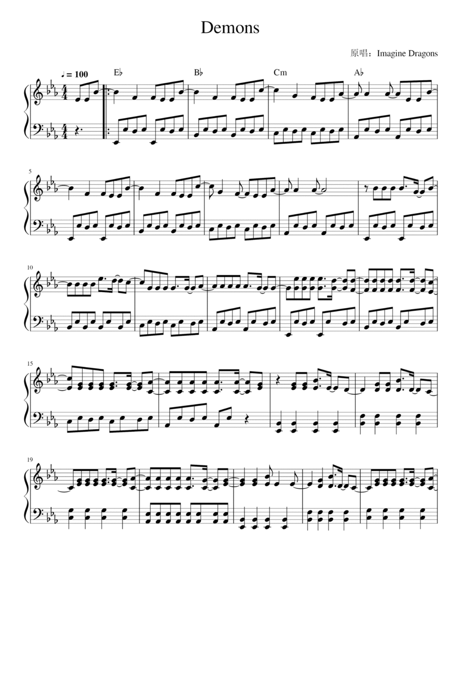 Demons Demons Piano Solo scores gallery preview page 1