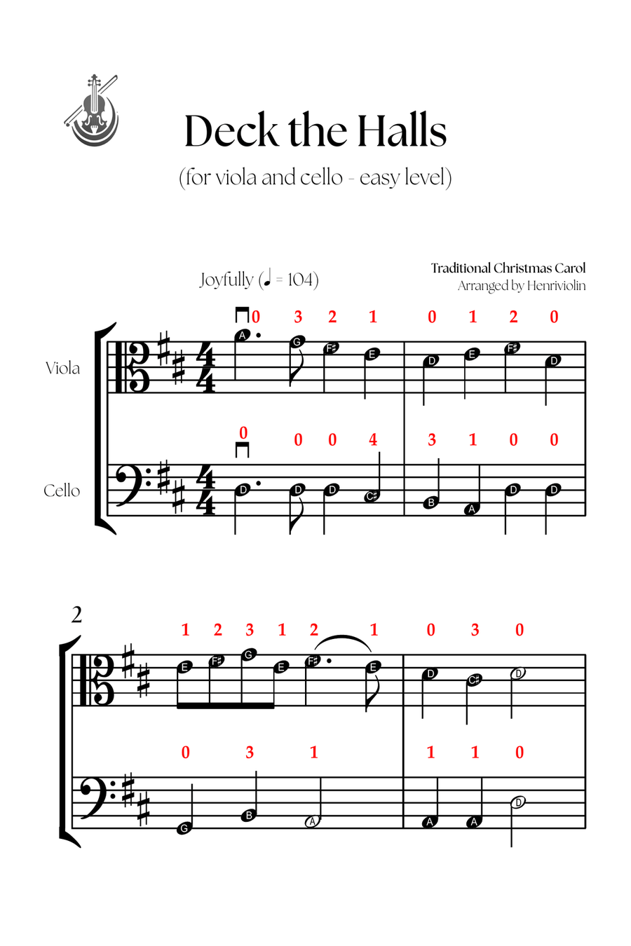 Deck the Halls (VIOLA AND CELLO - EASY LEVEL) String Duet scores gallery preview page 2