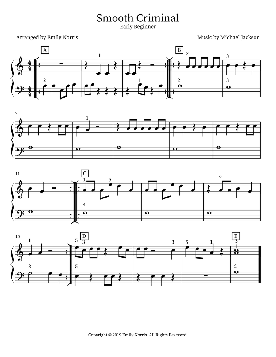 Smooth Criminal Easy Piano scores gallery preview page 1