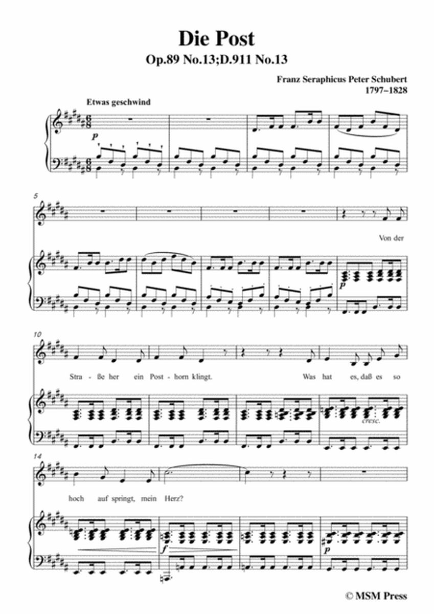Schubert-Die Post,from 'Winterreise',Op.89(D.911) No.13,in B Major,for Voice&Piano image number null