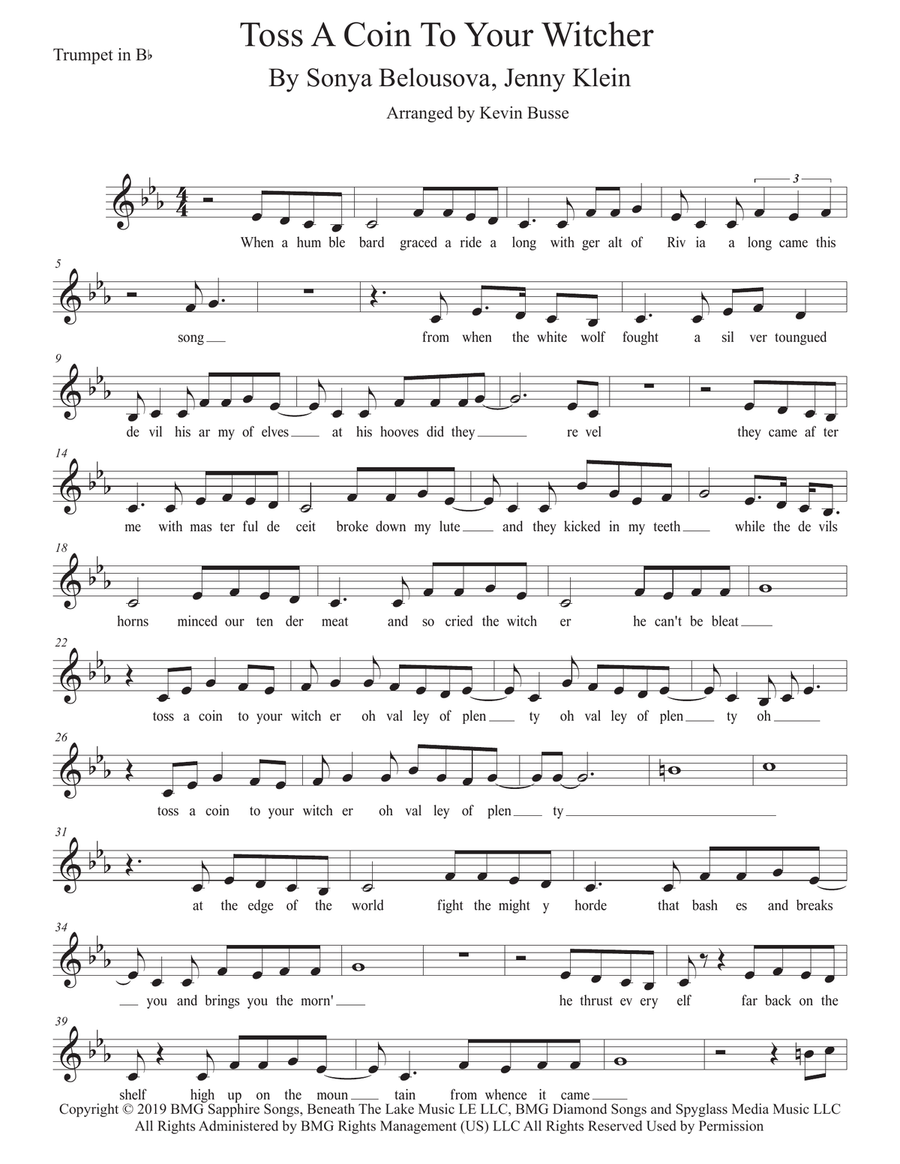 Toss A Coin To Your Witcher Trumpet Solo scores gallery preview page 1