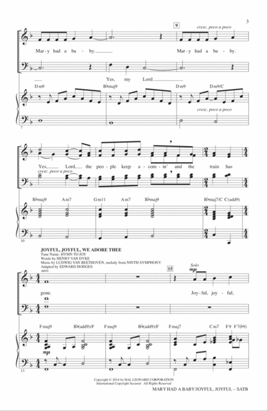 Mary Had A Baby / Joyful, Joyful 4-Part scores gallery preview page 2