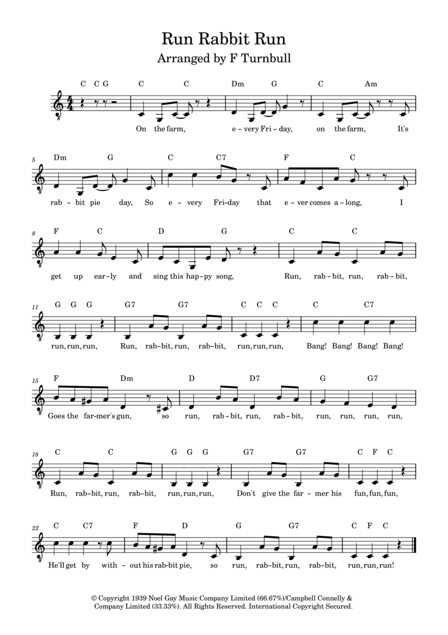 Run, Rabbit, Run! Piano, Vocal, Guitar scores gallery preview page 1