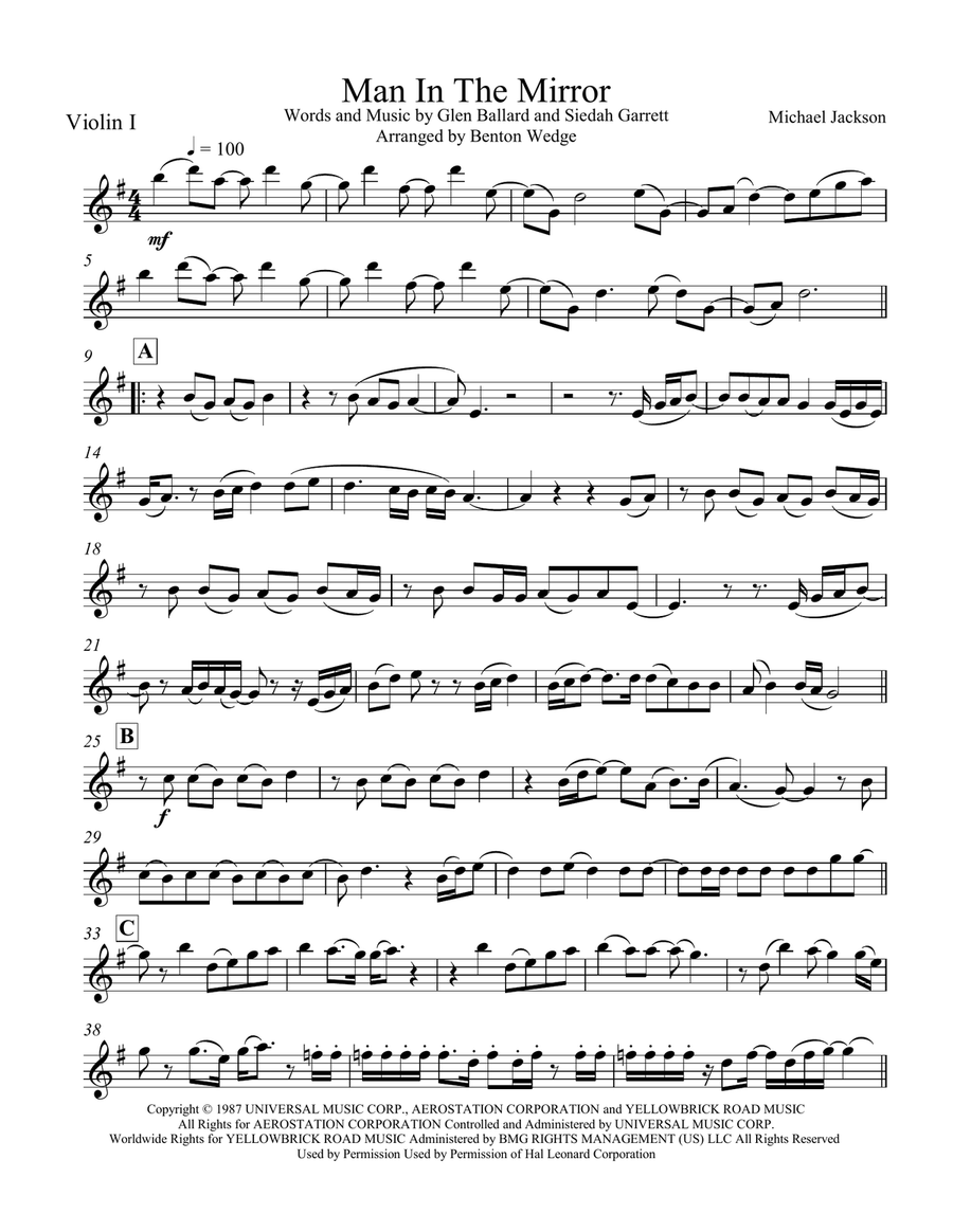Man In The Mirror String Quartet scores gallery preview page 1