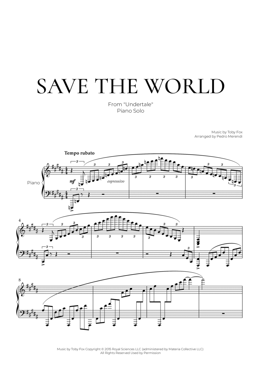 Hopes & Dreams Save The World His Theme Piano Solo scores gallery preview page 1