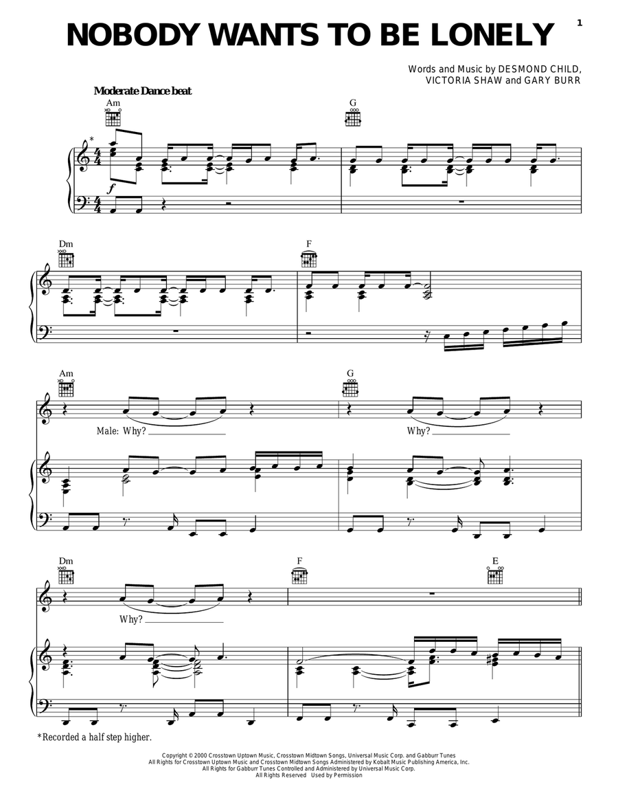 Nobody Wants To Be Lonely Piano, Vocal, Guitar scores gallery preview page 1