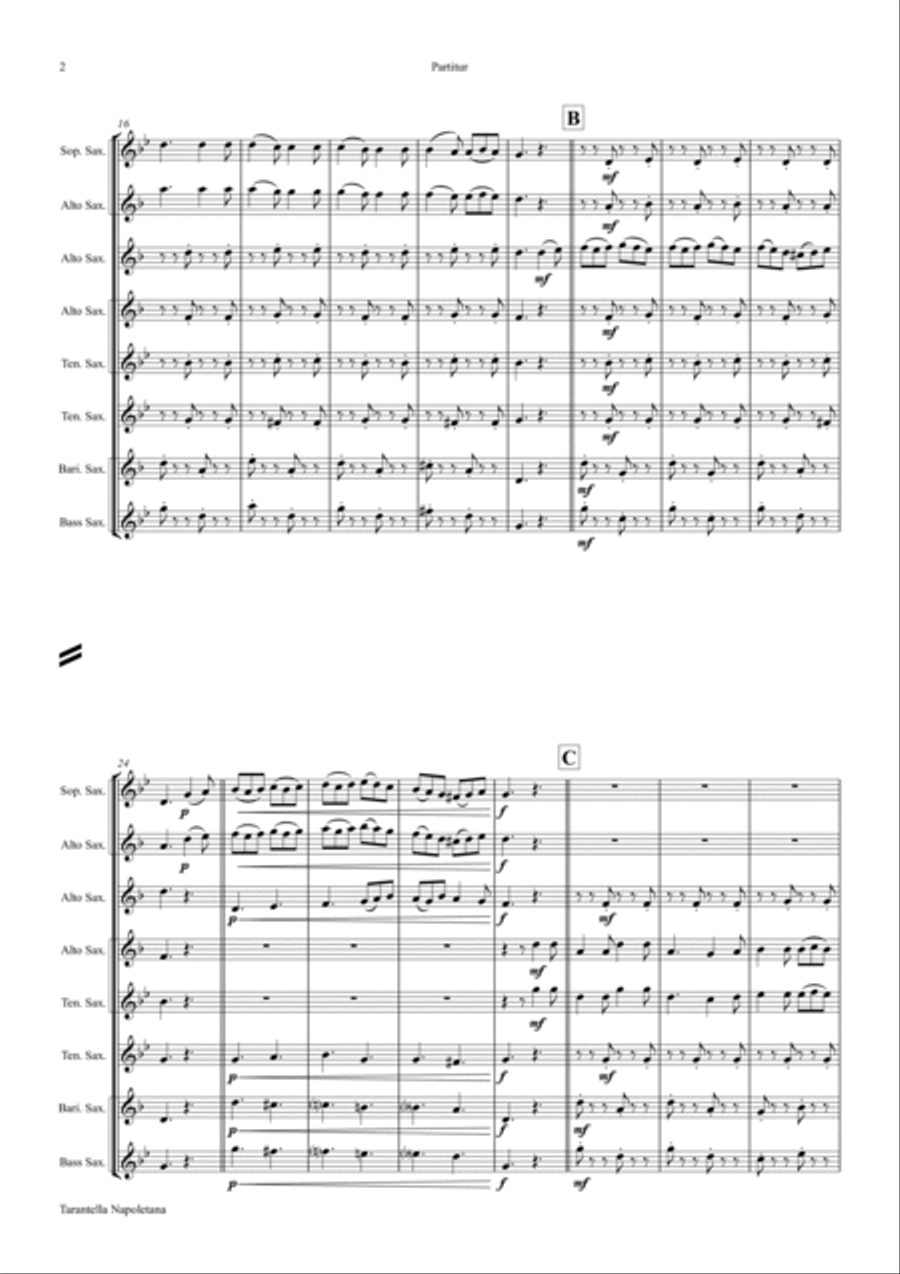 Tarantella Napoletana - Italian Folk Song - Saxophone Quintet Saxophone Quintet scores gallery preview page 2