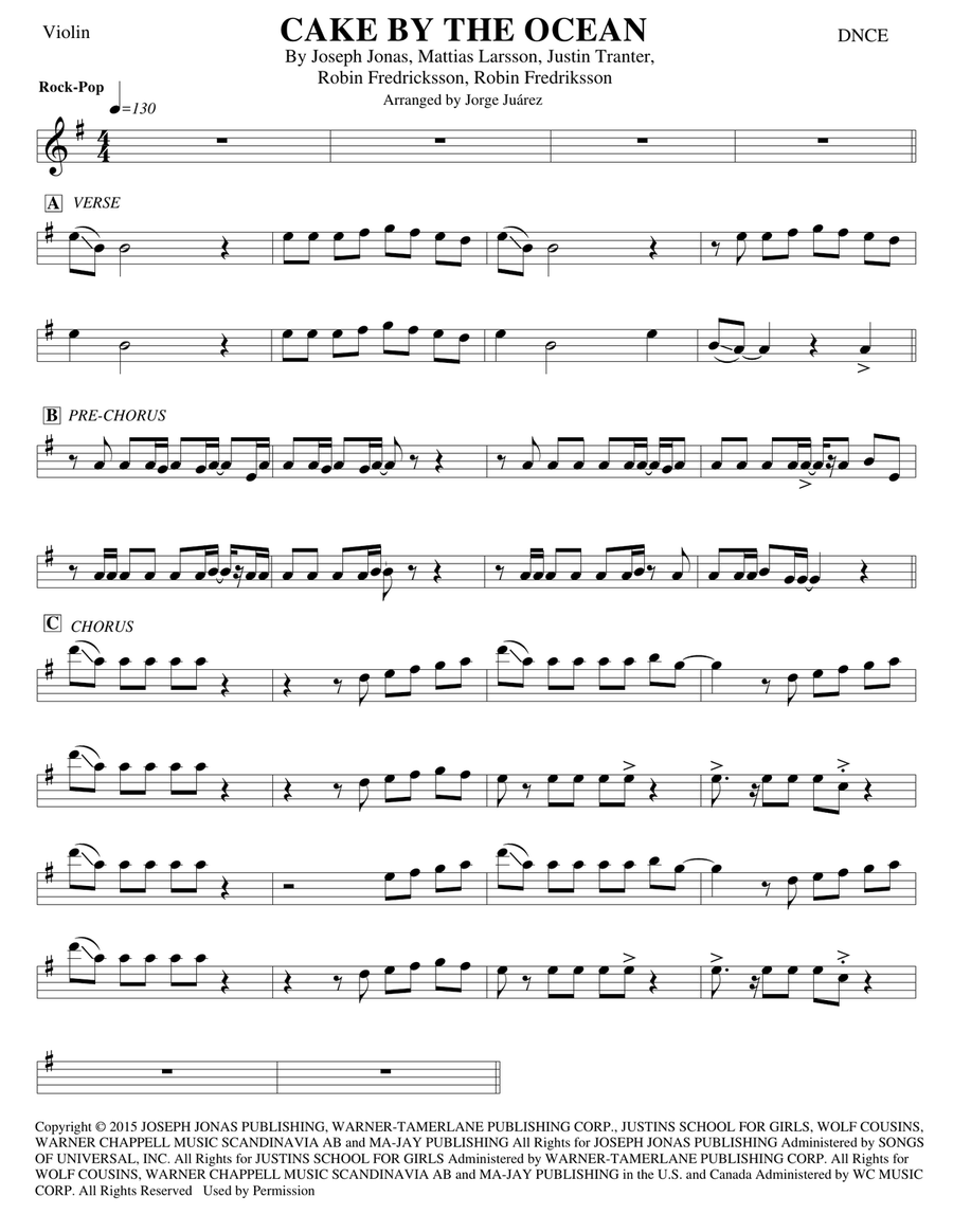 Cake By The Ocean Violin Solo scores gallery preview page 1