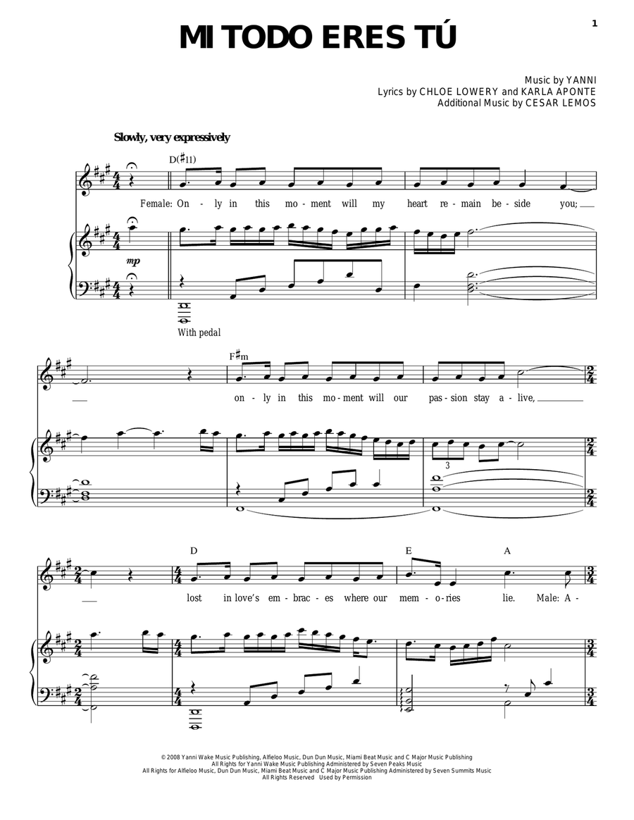 Mi Todo Eres Tu Piano, Vocal, Guitar scores gallery preview page 1