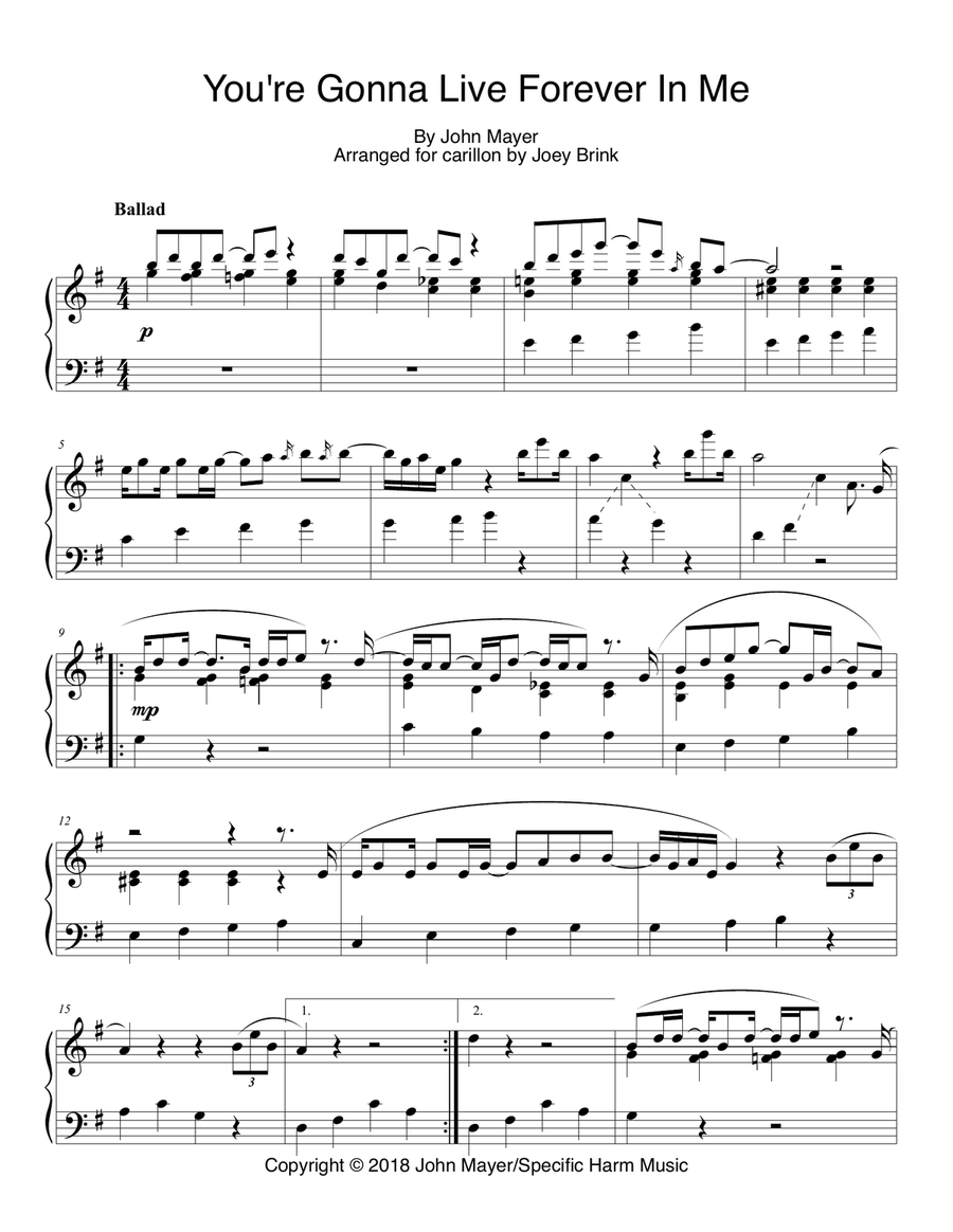 You're Gonna Live Forever In Me Part scores gallery preview page 1