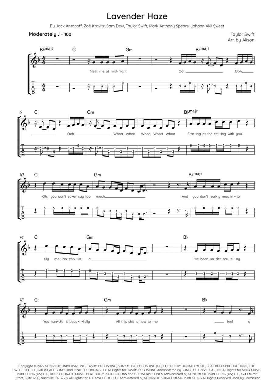 Lavender Haze Ukulele scores gallery preview page 1