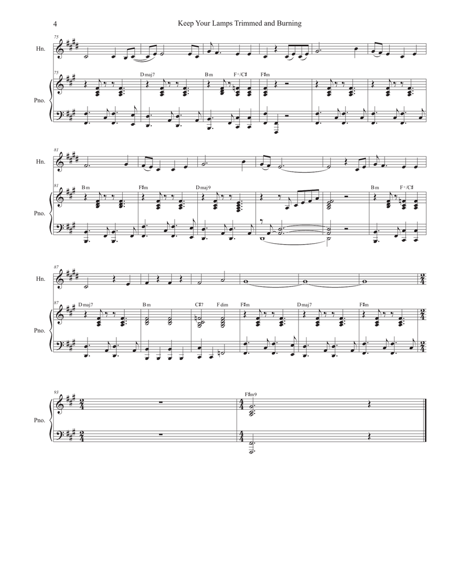 Keep Your Lamps Trimmed And Burning (French Horn solo and Piano) Piano scores gallery preview page 4